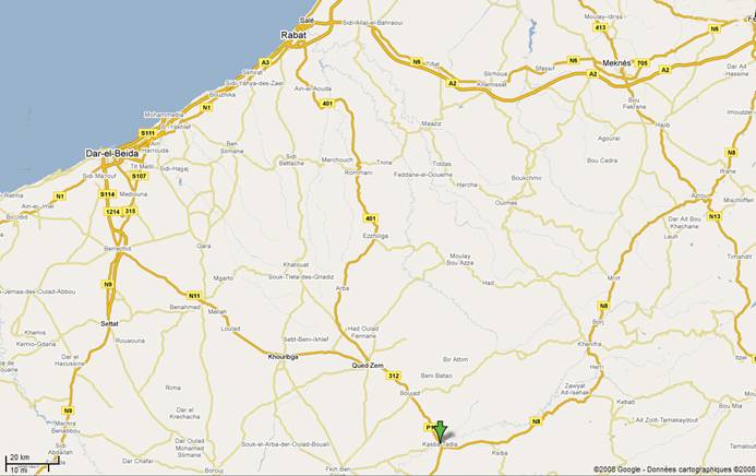 Carte du Maroc - Kasba Tadla, loin de Mekns...