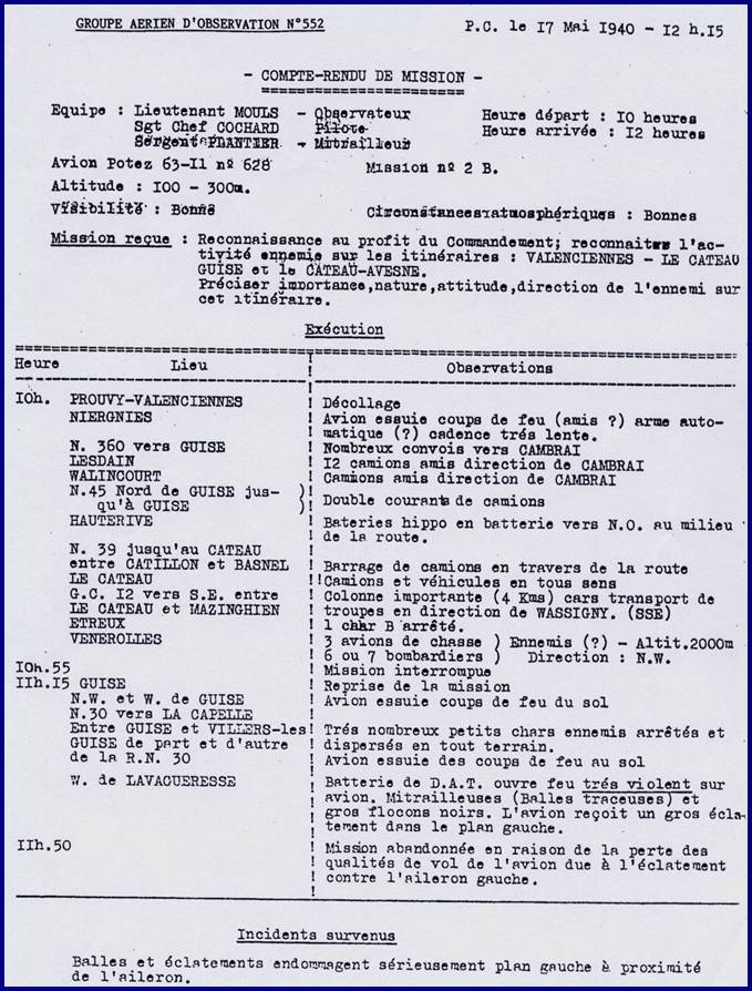 GAO 552 - Rapport de mission - 17 mai 1940