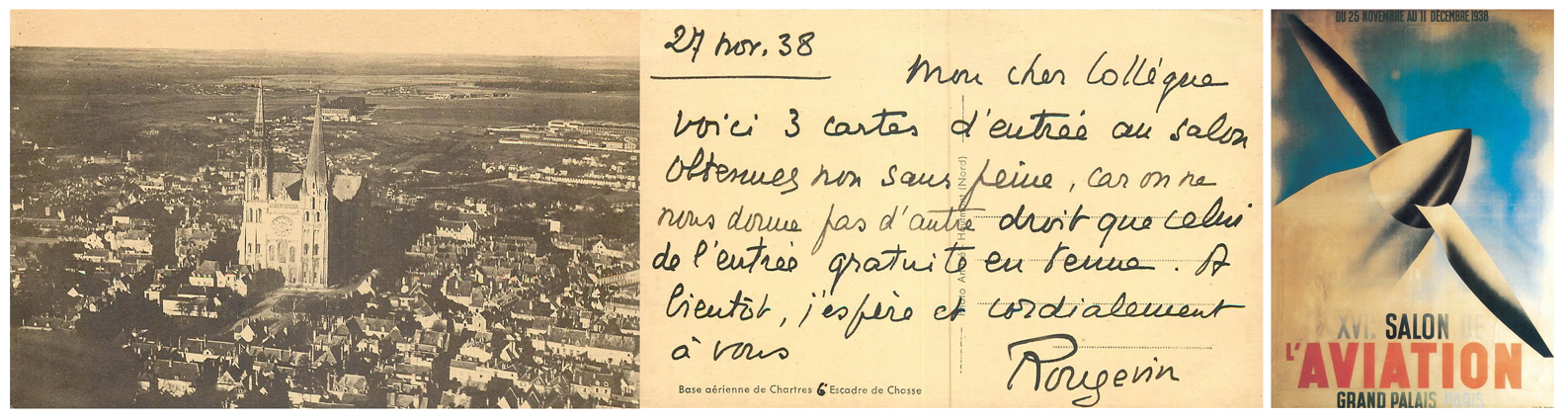 Carte postale du lieutenant-colonel Alfred Andr ROUGEVIN BAVILLE, commandant de la 6me Escadre - XVIIme salon de l'Aviation n Paris.