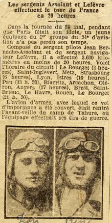Jean ASSOLLANT et Ren LEFEVRE - 1927 - Tour de France en 20 heures