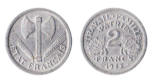 Pièce de monnaie avec  "La Francisque » 