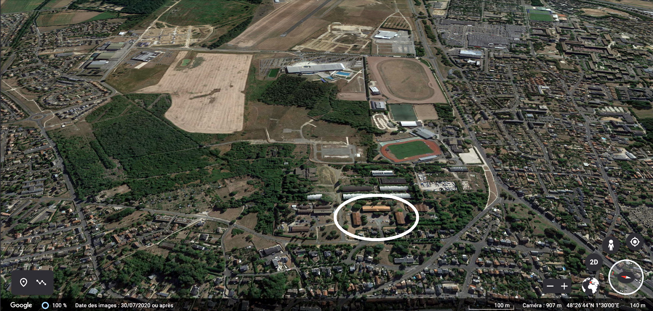 Image numérique des vestiges de l'ancien terrain de  l'aviation militaire à Chartres en 2021.