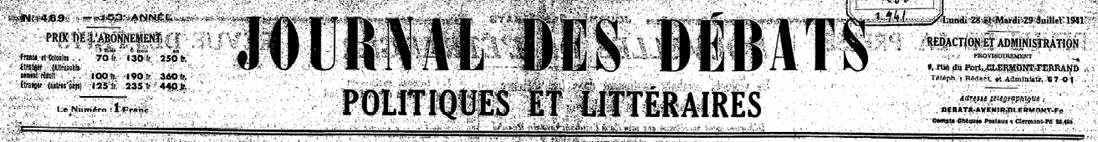 Journal des dbats pollitiques et littraires - 28 juillet 1941