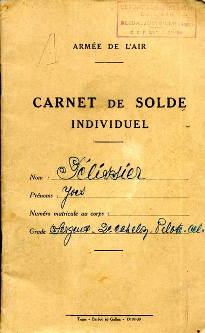 Carnet de solde individuel de Robert Pélissier