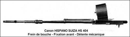 Le canon Hispano Suiza 404 avec son chargeur conique de 60 cartouches