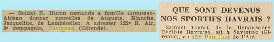 Recherche militaires de Savignac en 1940