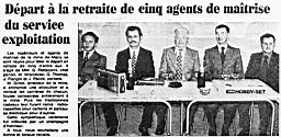 Mine de Mairy 1978a 12.jpg: Document - Mine de Mairy - Départs en retraite Pettazzoni, Pacini, Thomas, Wisniewski, Flenghi